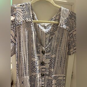 THML Navy and Cream Geometric Blouse